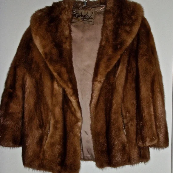 CF CARLSON FINE FURS WOMEN'S LIGHT BROWN MINK JACKET LINED SIZE L